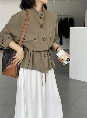 过而歌两穿长袖复古亚麻女式衬衫外套女2025早秋百搭系带上衣