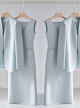 2025时尚阔太太洋气高贵高级感蓝色外套连衣裙两件套装女早秋