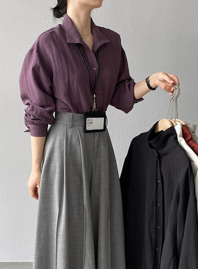 过而歌利亚德画家天丝亚麻韩版纯色长袖衬衣女叠穿女式衬衫秋装