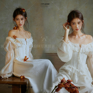 少女油画氛围连衣裙个人艺术照主题写真摄影服装 复古影楼新款 法式