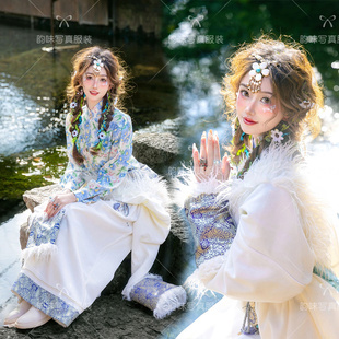 新款夏季白色藏式云南丽江西藏民族旅拍女款贵族藏袍服装写真服装