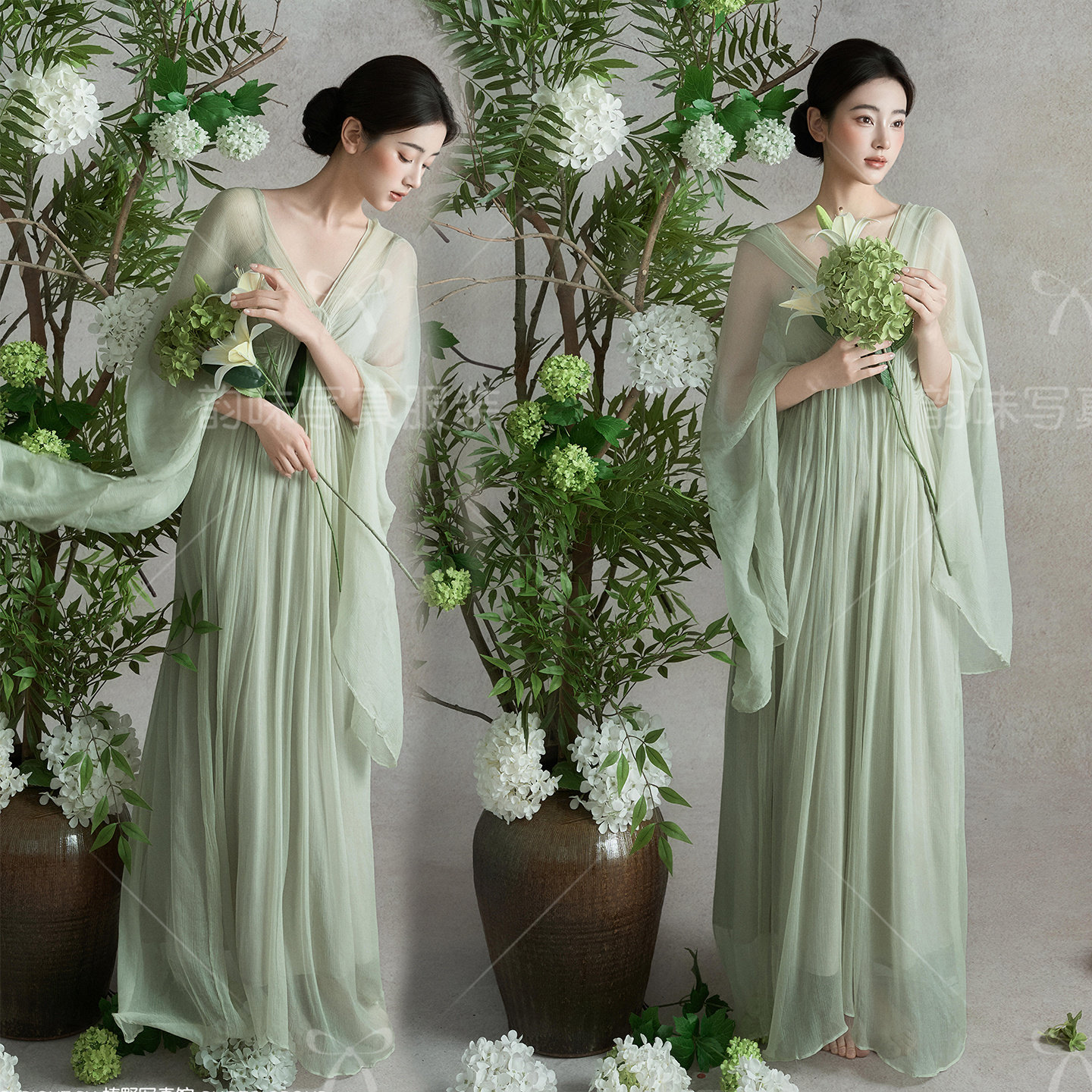 新款影楼春日中式东方美学禅意国风少女清冷氛围写真艺术照服装