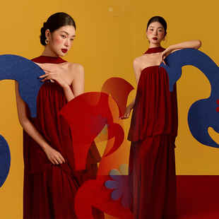 26影楼新款锦鲤抹胸主题写真肖像中式艺术照红色高级氛围摄影服装