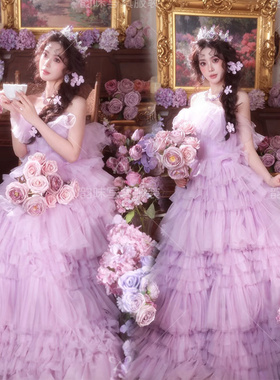 影楼新款紫色服装婚纱韩系画报公主少女氛围生日主题艺术照写真