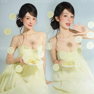 2026夏日新款影楼韩系清新氧气少女氛围感吊带连衣裙写真摄影服饰