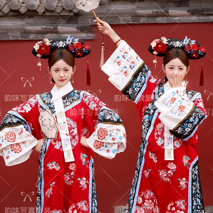 女装刺绣印花格格服装清代贵妃中国清朝氅衣旗装宫廷古装汉服摄影