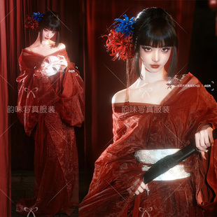 影楼新款古风魏晋南北朝汉服红色纯欲风仙气写真古装飘逸拍照战国