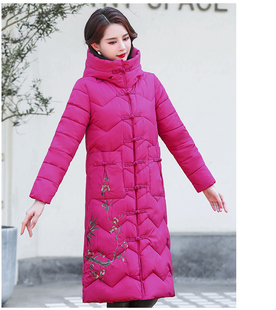 冬季新款中国风民族风棉服女妈妈装2021中年人中长款连帽羽绒外套