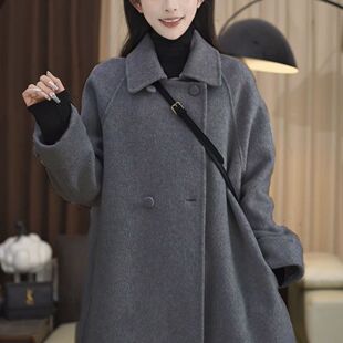 韩版中长款双面羊毛大衣小个子宽松大码秋冬女士毛呢时尚气质外套