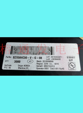 BZX584C30-V-G-08/DIODE ZENER 30V 200MW/SOD523/丝印:*K