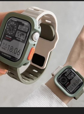 适用新款于applewatch9表带运动撞色硅胶手表s8直边全包边s9表壳