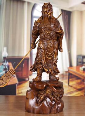 关公摆件实木雕关羽武财神像供奉家用客厅玄关办公室招财摆设装饰