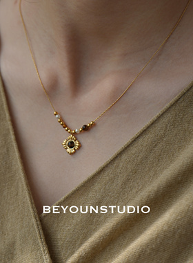 ZUORAN 法式复古美拉德棕色虎眼石项链气质高级感秋冬锁骨链N49