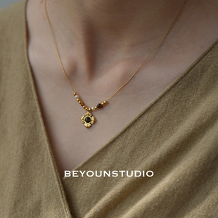 ZUORAN 复古美拉德棕色虎眼石项链气质高级感秋冬锁骨链N49 法式