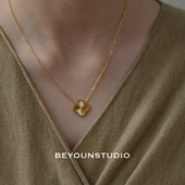 ZUORAN 轻奢小众高级感金色四叶草项链ins时尚 百搭钛钢锁骨链407