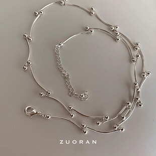 ZUORAN 清冷感设计感银色圆珠拼接项链小众高级感轻奢精致锁骨链