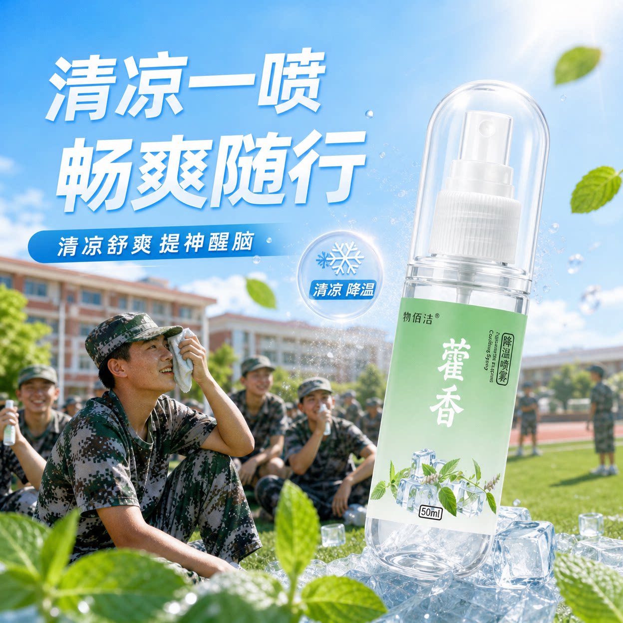 草本藿香降温喷雾清冰凉感薄荷军训户外防解暑用品神器冰凉持续凉