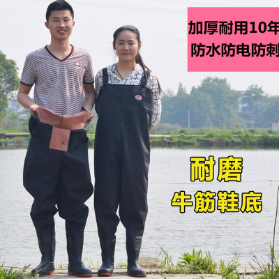 加厚下水裤水库雨裤连水鞋