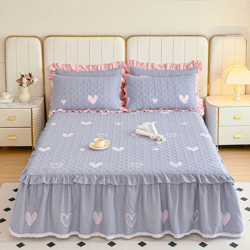 2024新款纯棉夹棉床裙单件小蕾丝公主风防滑床罩三件套加厚防尘罩,床上用品,床裙,淘宝优惠券,粉丝福利购,淘宝优惠卷