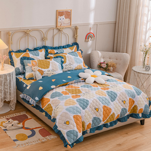 四件套全棉纯棉夹棉加厚床裙床罩式花边被套床笠款加棉床上用品4