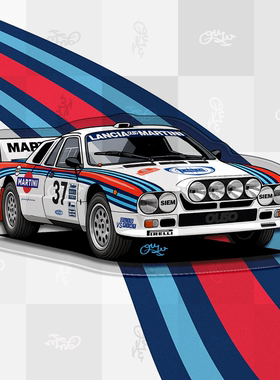 LANCIA 蓝旗亚 037 WRC GroupB拉力系列经典复古车插画冰箱贴原创