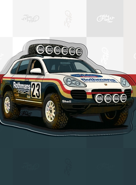 自制保时捷卡宴Cayenne957拉力赛涂装越野主题插画冰箱贴车迷原创