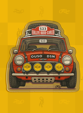 自制 MINI 迷你经典复古车主题手绘插画冰箱贴车迷自创