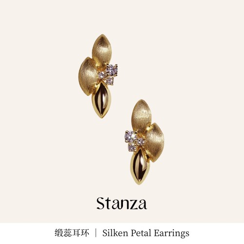 14k金925银镀金手工拉丝镶钻耳钉