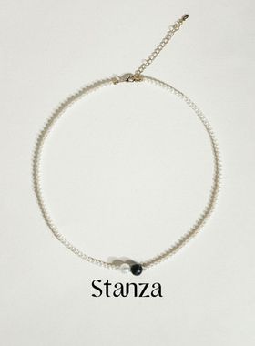 Stanza双生珍珠项链 蓝色虎眼石 天然淡水珍珠 叠戴百搭女款 爆款