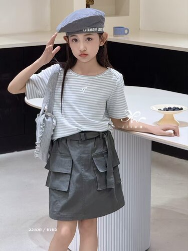 己又合夏款儿童工装短裙中大童休闲半身裙女童潮120-170码6162