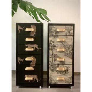 diy海尔默文件柜小型铁皮柜客厅卧室高档复古工业风艺术豹纹矮柜