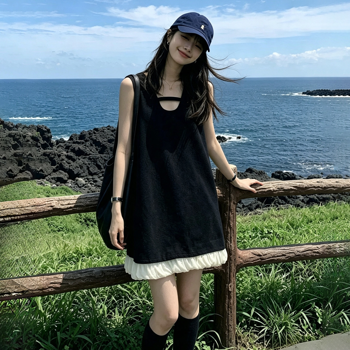 法式赫本风miu系黑色无袖