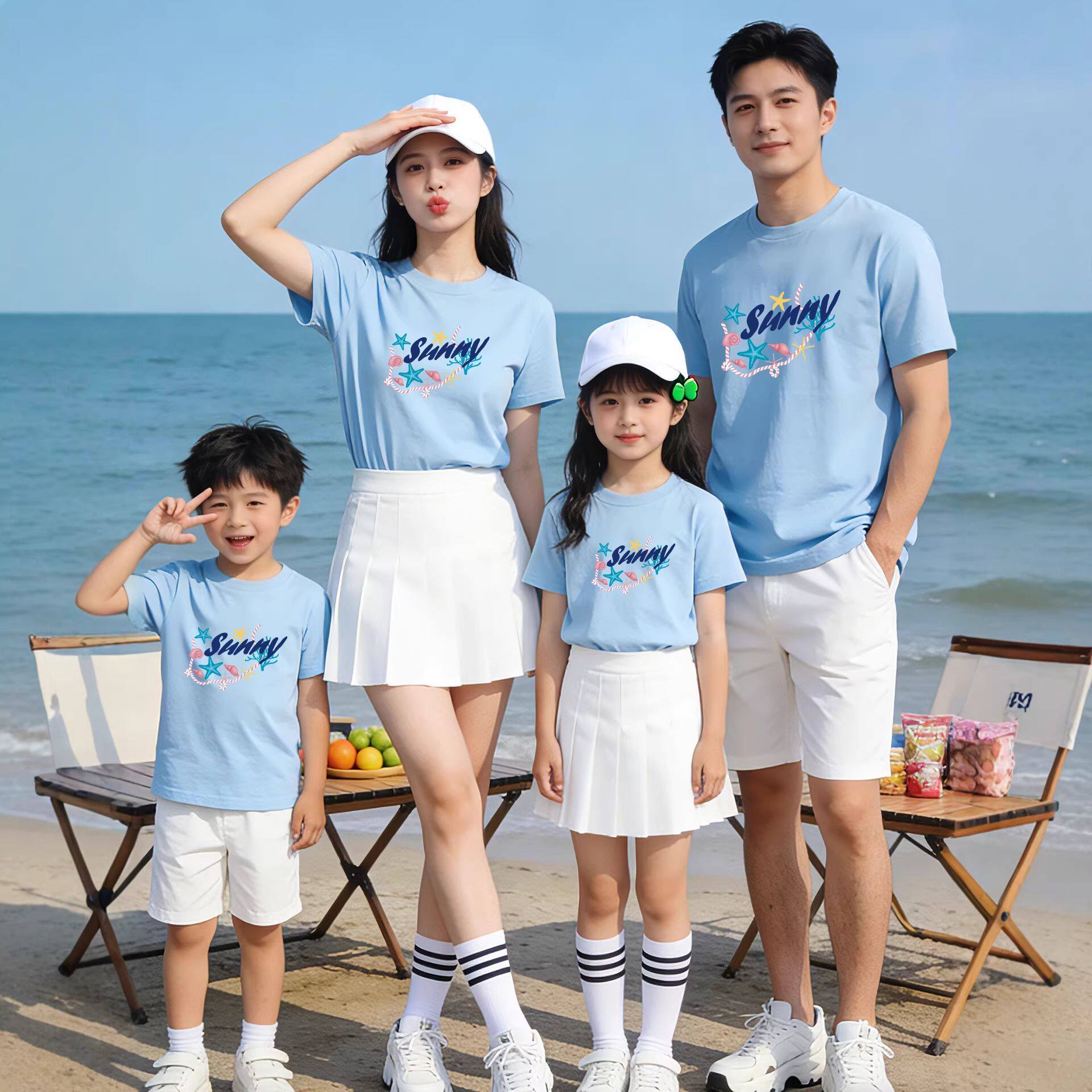 夏季海滩亲子纯棉短袖T恤