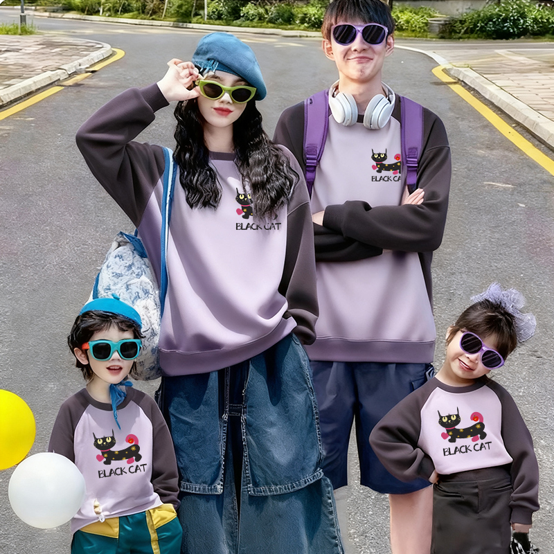 秋季新款一家三口四口亲子装卫衣卡通图案可爱百搭上衣母女装卫衣