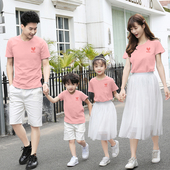 母女炸街洋气沙滩海边度假纱裙套装 一家三口四口短袖 潮 夏季 亲子装