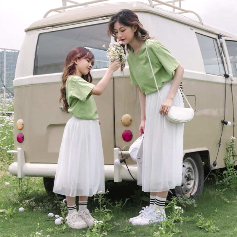夏季甜美透气母女网纱半身裙