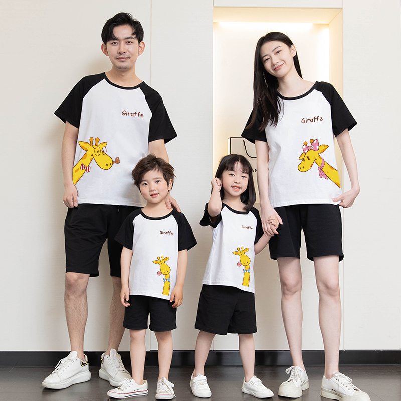 親子裝夏季一家三口四口純棉短袖