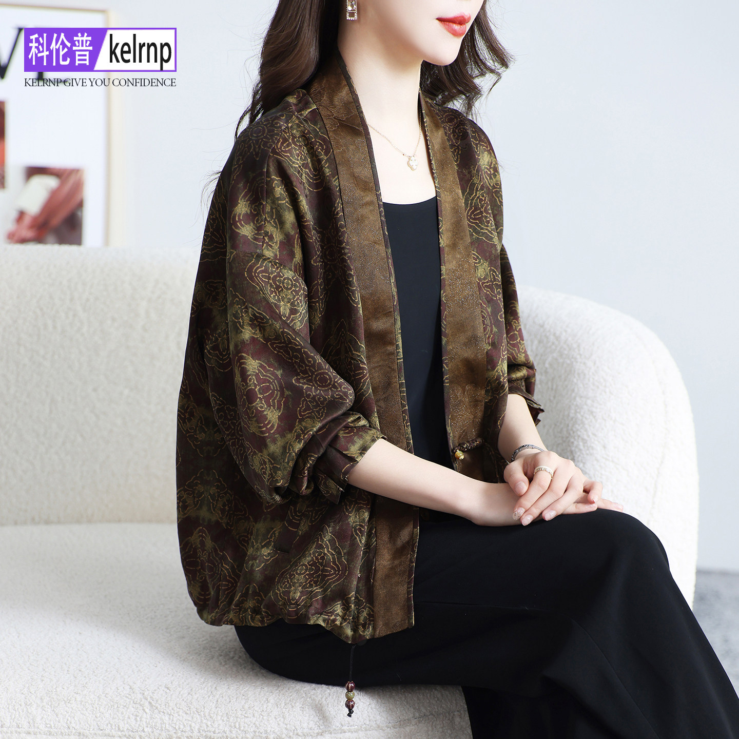 真丝短外套女2026春新高端香云纱花罗印花棒球服桑蚕丝绸夹克开衫