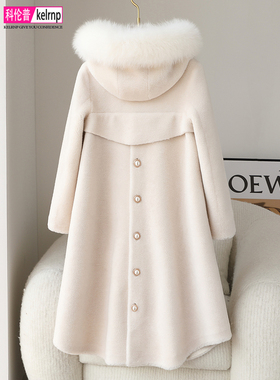 羊剪绒大衣女2025冬新宽松韩版显瘦狐狸毛领海宁羊毛颗粒皮草外套