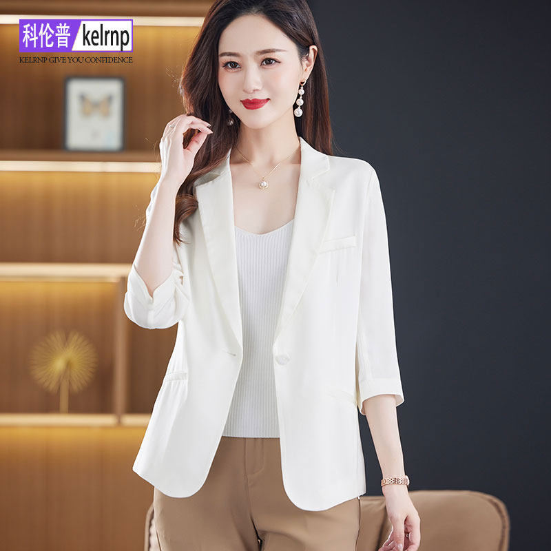 真丝小西装女2026春干练时尚气质新款chic纯色西服桑蚕丝绸短外套