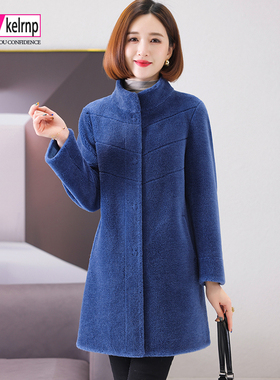 羊剪绒大衣女2025冬新中长款高领时尚正品牌海宁羊毛颗粒皮草外套