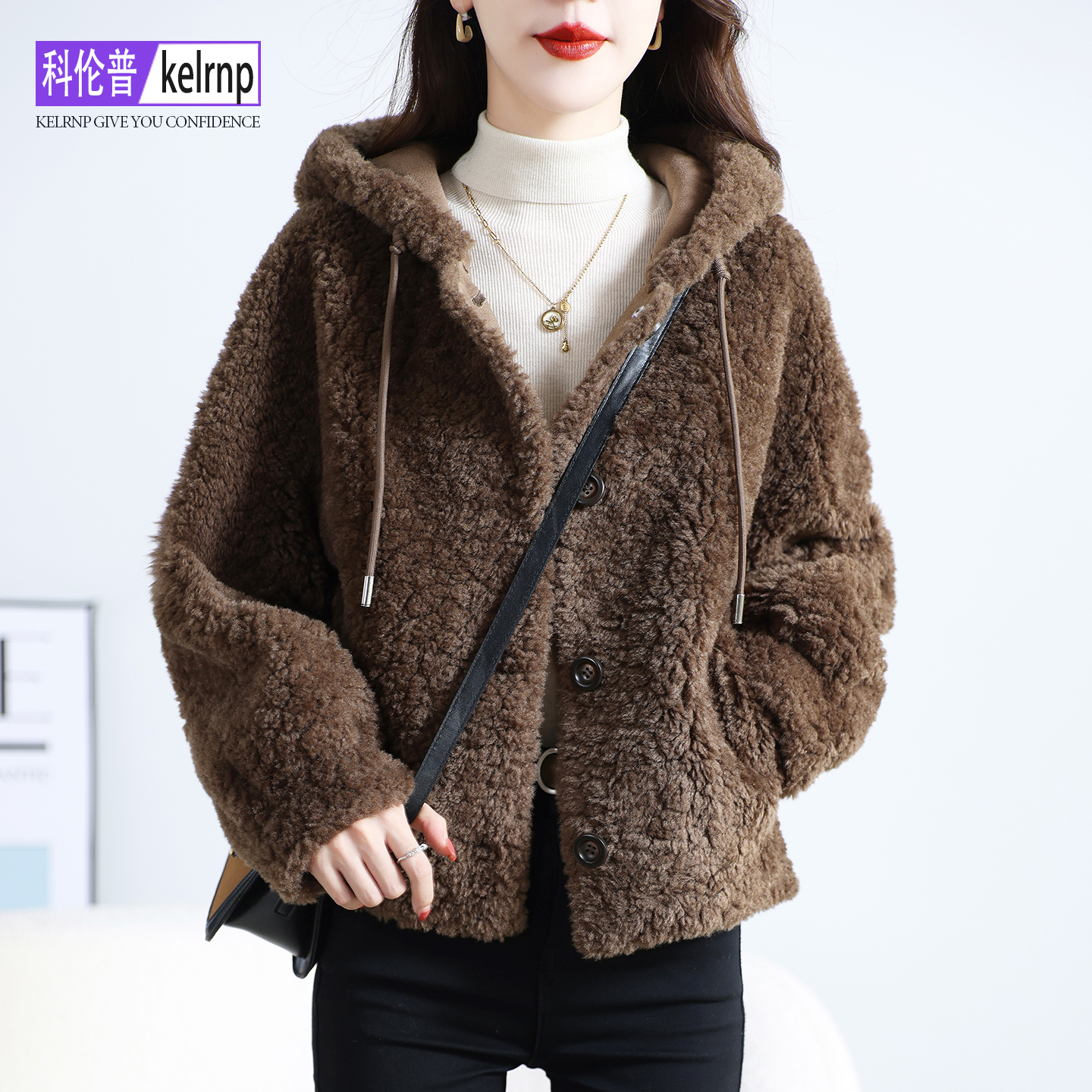 大气海宁羔羊毛毛颗粒皮草外套