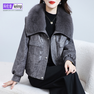 进口狐狸毛领大衣女2025冬新时尚加厚保暖白鹅绒羽绒服真皮草外套