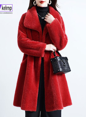 羊剪绒大衣女2025冬新中长款大牌显瘦OL海宁羔羊毛毛颗粒皮草外套