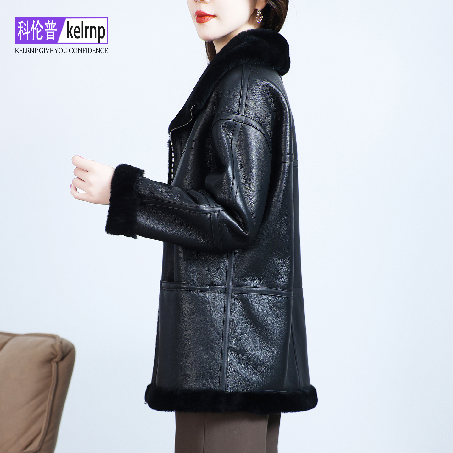 简约羔羊毛羊剪绒真皮衣皮草大衣