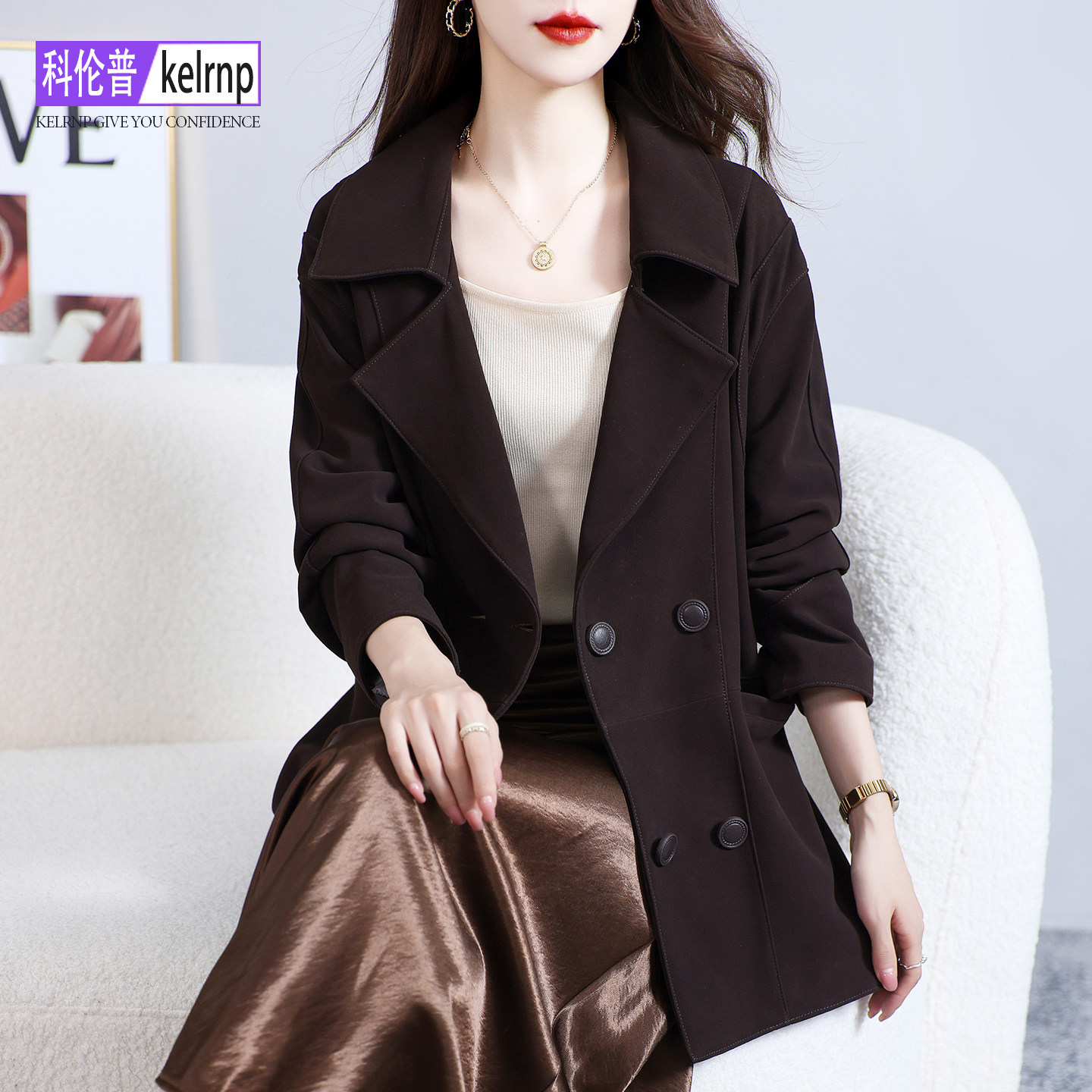海宁真皮皮衣女2026秋冬新中长款大牌欧美风绒面绵羊皮夹克小外套