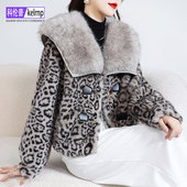 金貂绒大衣女2025冬新短款 豹纹海军毛领OL海宁仿水貂毛毛皮草外套