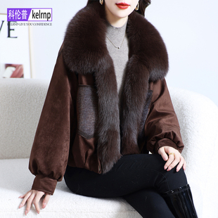 进口狐狸毛领大衣女2025冬高端奢华原创保暖鹅绒羽绒服真皮草外套