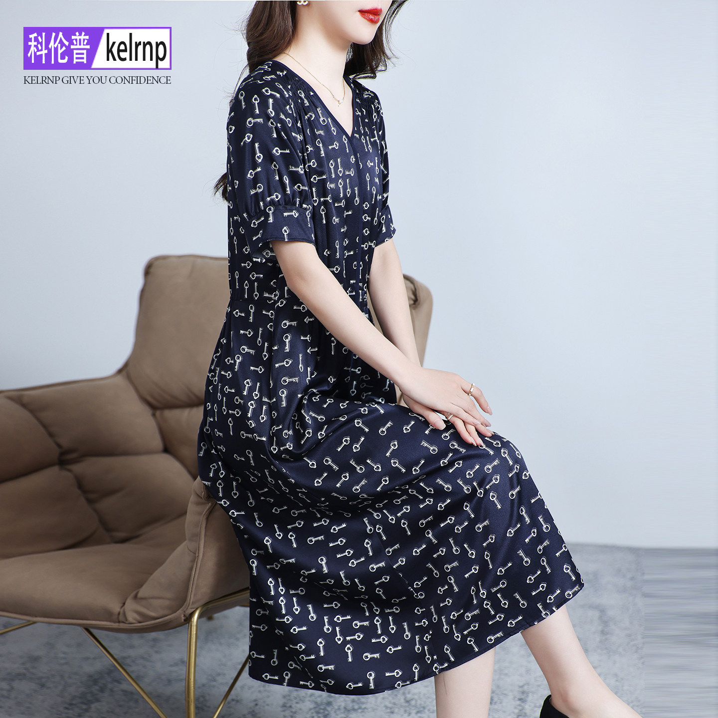 双乔桑蚕丝绸缎重磅真丝连衣裙女