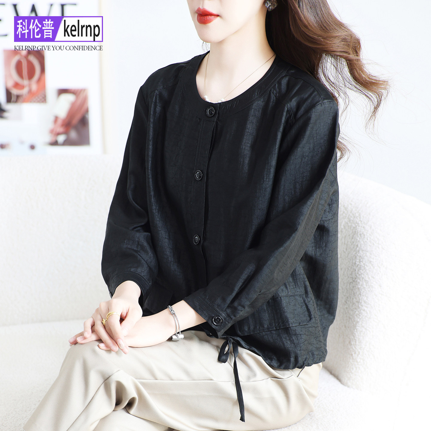 真丝短外套女2026夏新显瘦洋气百搭香云纱龟裂纹桑蚕丝绸夹克开衫